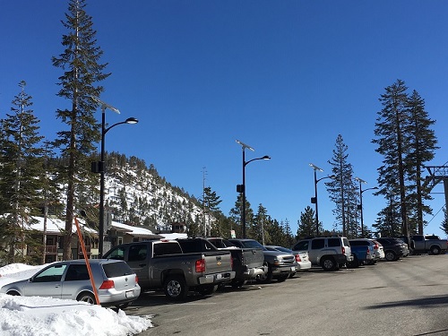 mammoth parking log light in snow